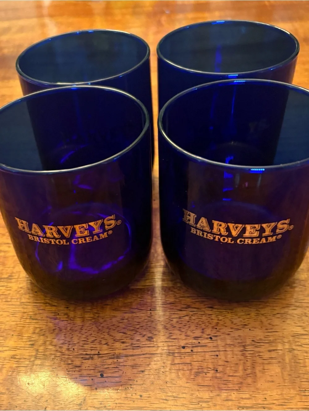 Harveys Cobalt Blue Tumblers with Gold Harveys Bristol Cream Logo - Set of 4